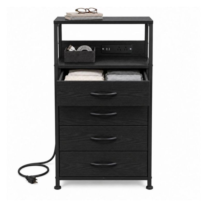 Set De 2 Buros Mesas De Noche 4 Cajones Organizador Acero Negro