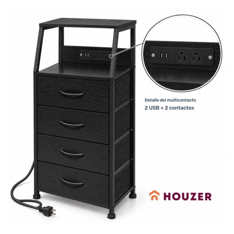 Set De 2 Buros Mesas De Noche 4 Cajones Organizador Acero Negro