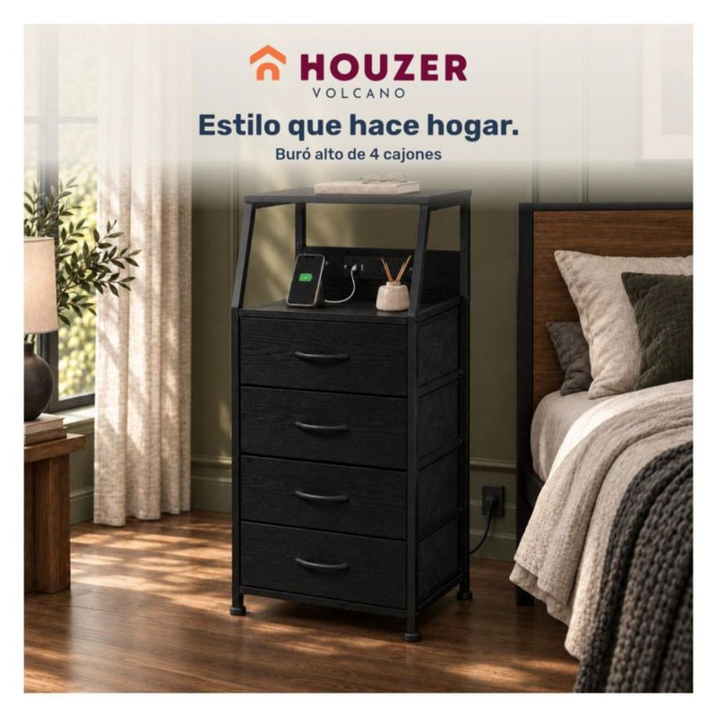Set De 2 Buros Mesas De Noche 4 Cajones Organizador Acero Negro