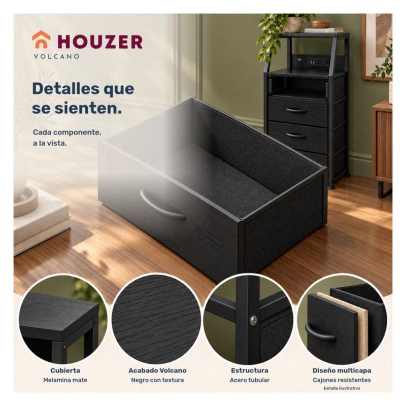 Set De 2 Buros Mesas De Noche 4 Cajones Organizador Acero Negro