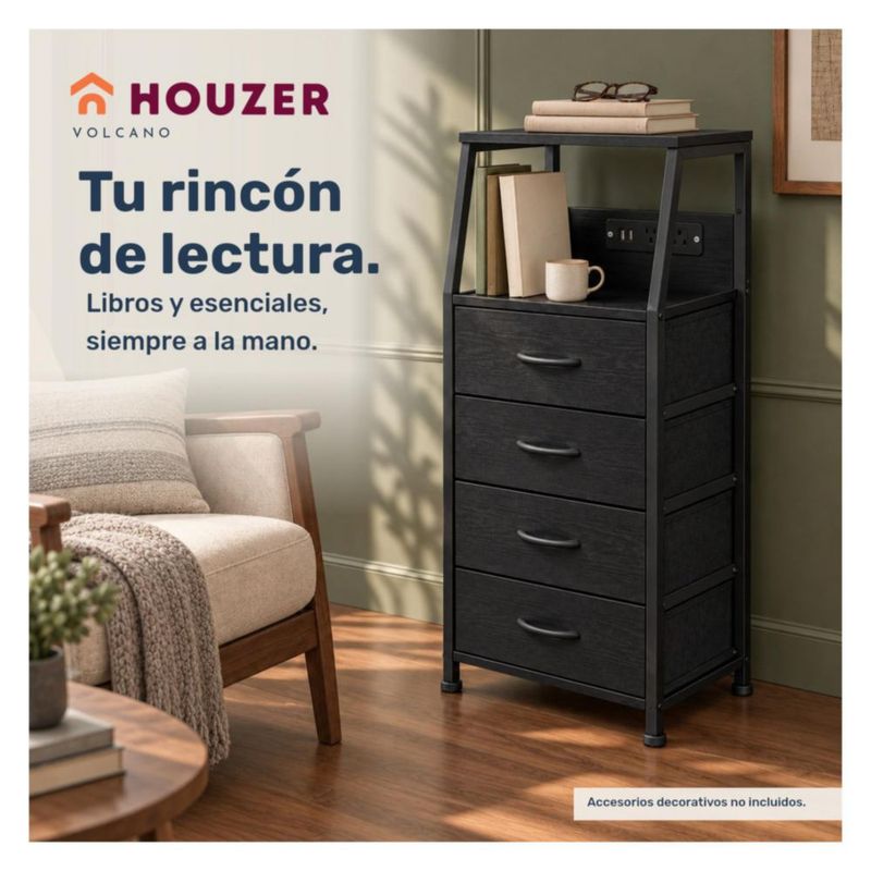 Set De 2 Buros Mesas De Noche 4 Cajones Organizador Acero Negro