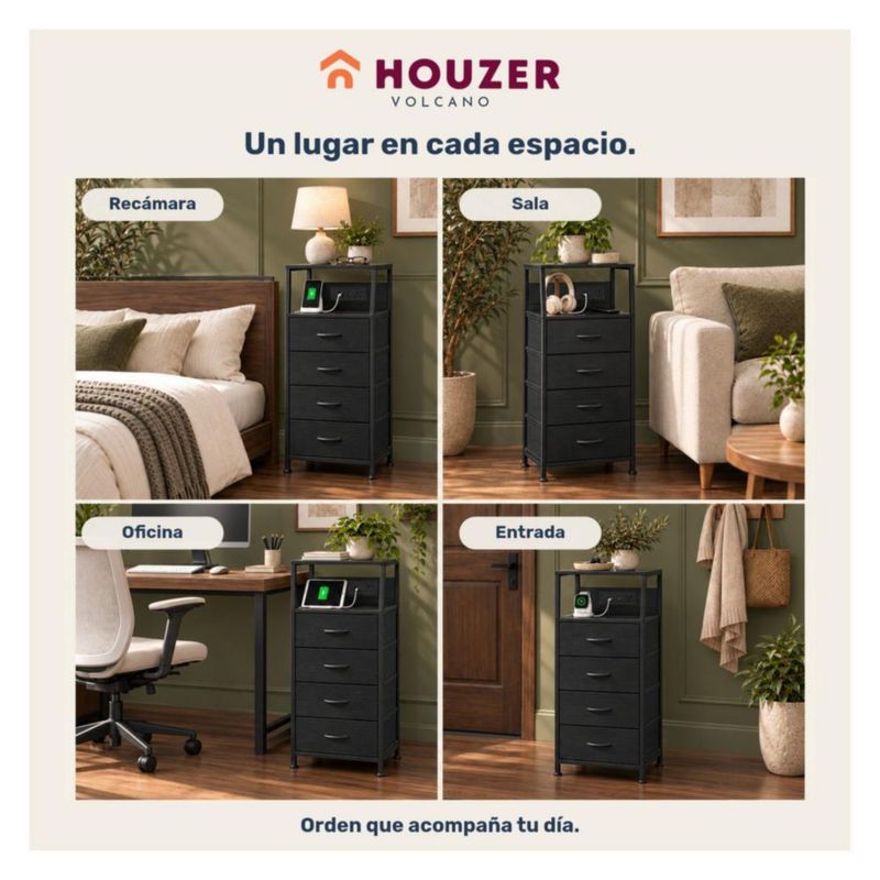 Set De 2 Buros Mesas De Noche 4 Cajones Organizador Acero Negro