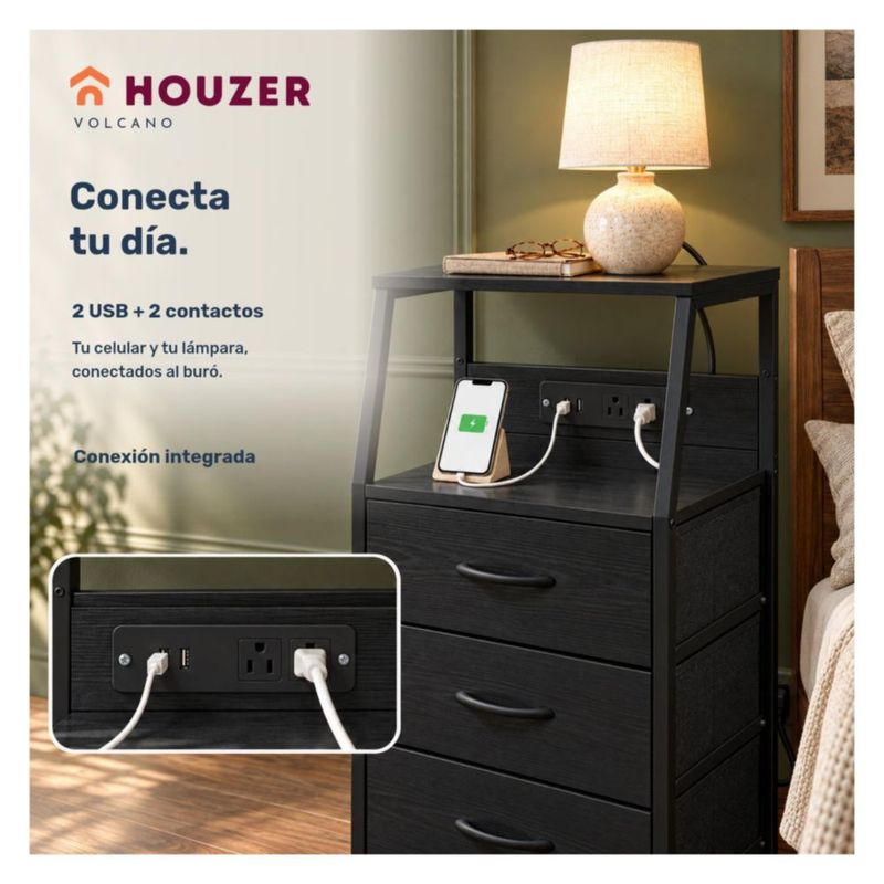 Set De 2 Buros Mesas De Noche 4 Cajones Organizador Acero Negro