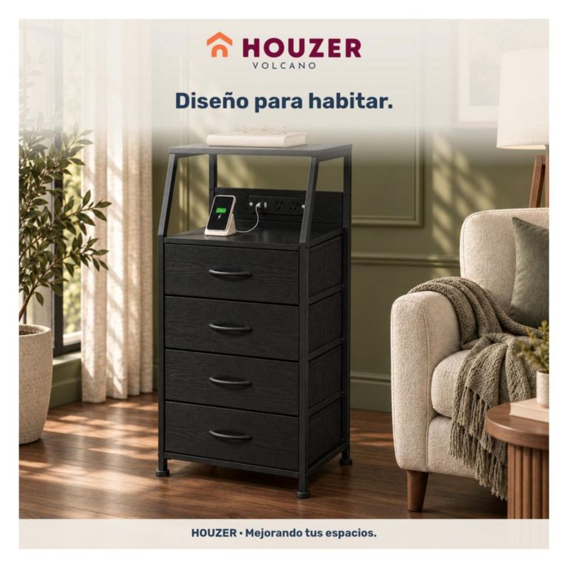 Set De 2 Buros Mesas De Noche 4 Cajones Organizador Acero Negro