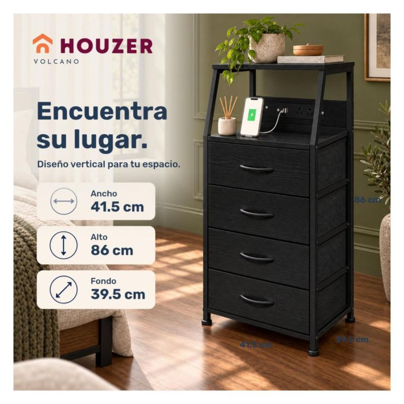 Set De 2 Buros Mesas De Noche 4 Cajones Organizador Acero Negro