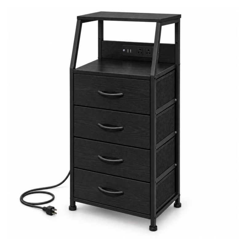 Set De 2 Buros Mesas De Noche 4 Cajones Organizador Acero Negro