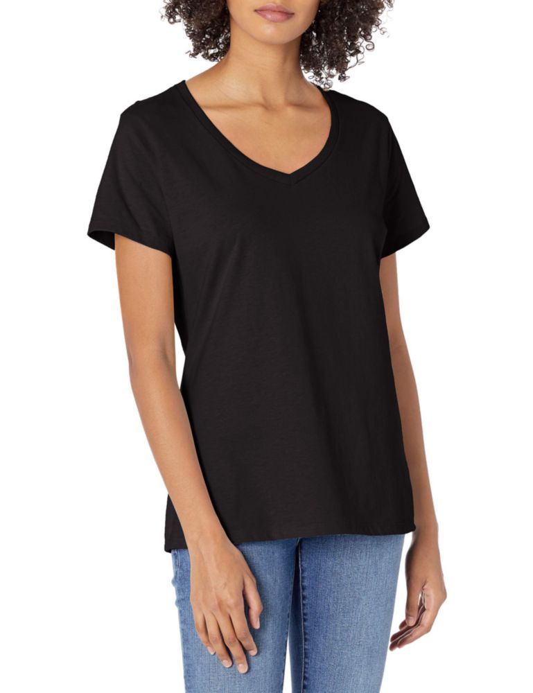 Camiseta Hanes Nano Cotton de cuello en V negra talla grande