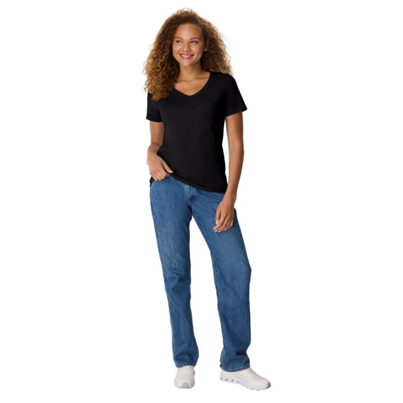 Camiseta Hanes Nano Cotton de cuello en V negra talla grande