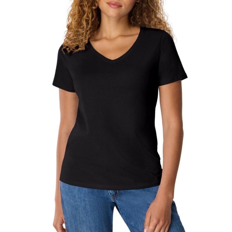 Camiseta Hanes Nano Cotton de cuello en V negra talla grande