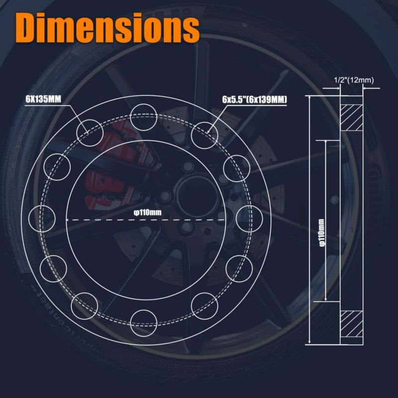 Espaciador de Rueda GAsupply 12 mm 6x1397 110 mm de Diámetro del Cubo