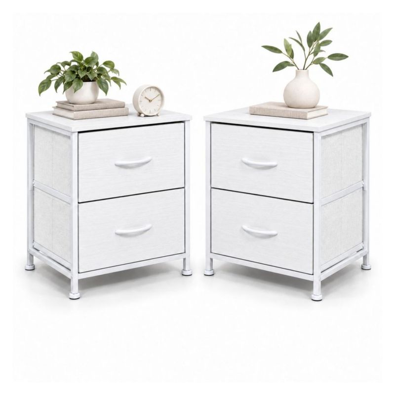 Set De 2 Buros Mesas De Noche 4 Cajones Organizador Acero Blanco