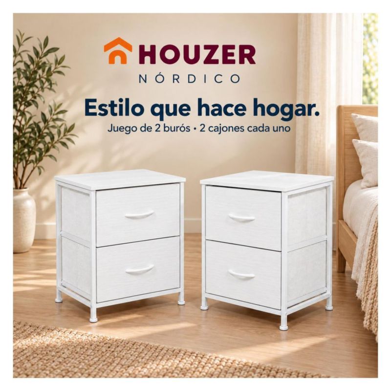 Set De 2 Buros Mesas De Noche 4 Cajones Organizador Acero Blanco