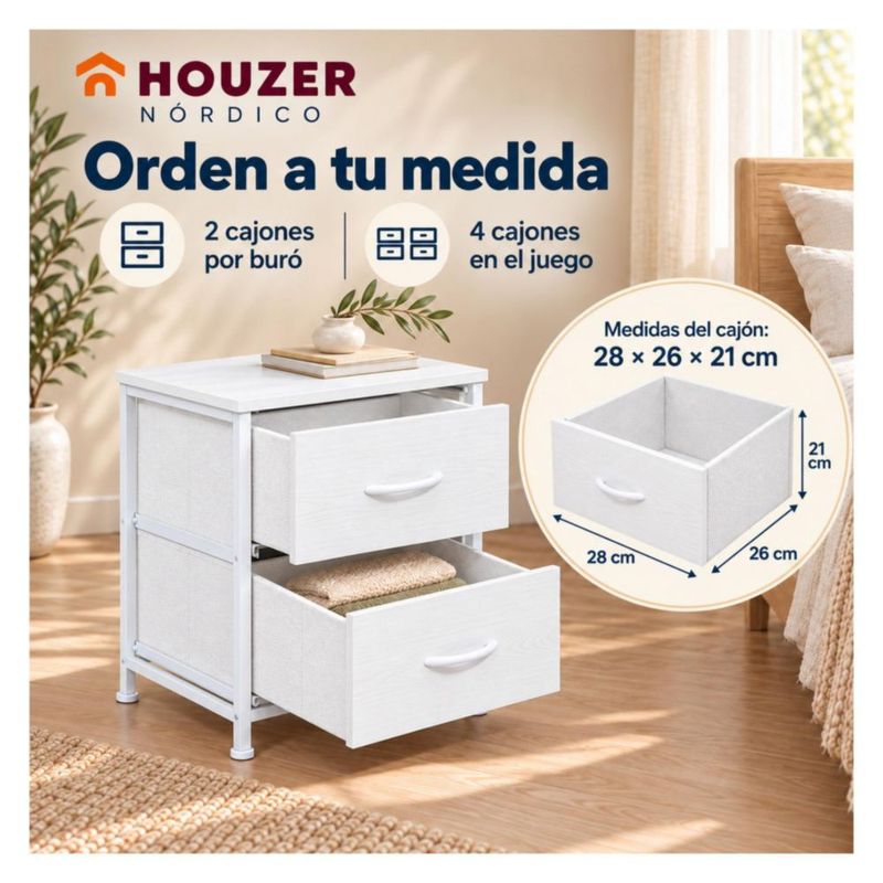 Set De 2 Buros Mesas De Noche 4 Cajones Organizador Acero Blanco