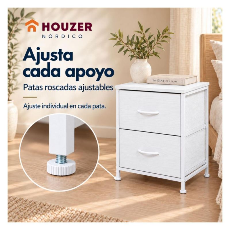 Set De 2 Buros Mesas De Noche 4 Cajones Organizador Acero Blanco