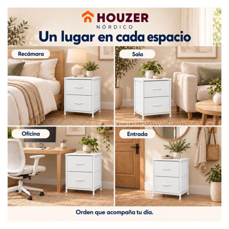 Set De 2 Buros Mesas De Noche 4 Cajones Organizador Acero Blanco