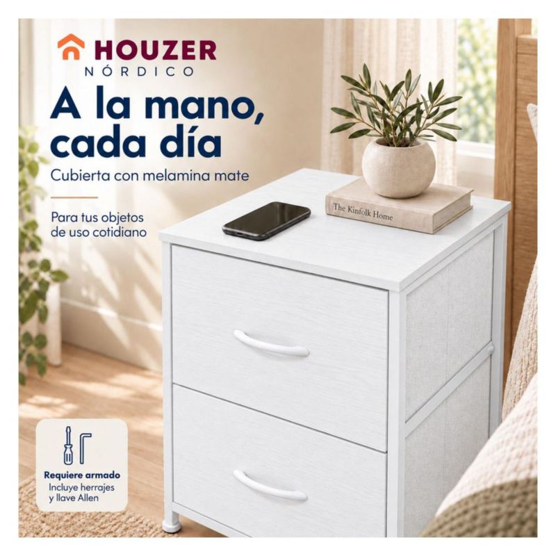Set De 2 Buros Mesas De Noche 4 Cajones Organizador Acero Blanco