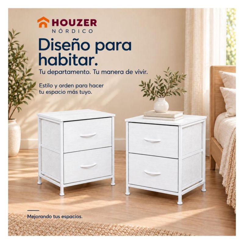 Set De 2 Buros Mesas De Noche 4 Cajones Organizador Acero Blanco