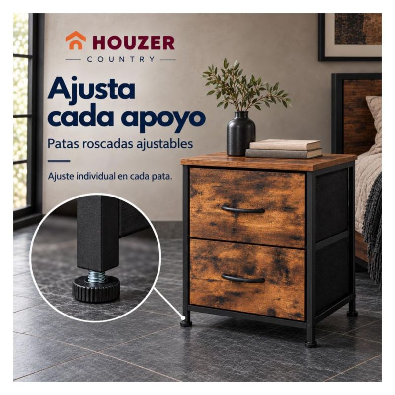 Set De 2 Buros Mesas De Noche 4 Cajones Organizador Acero Café