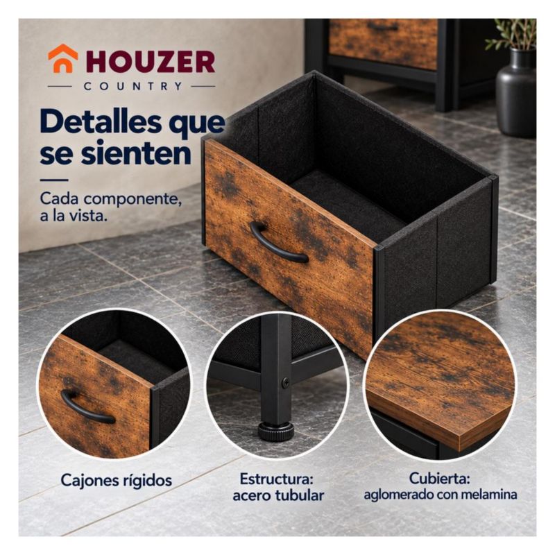 Set De 2 Buros Mesas De Noche 4 Cajones Organizador Acero Café