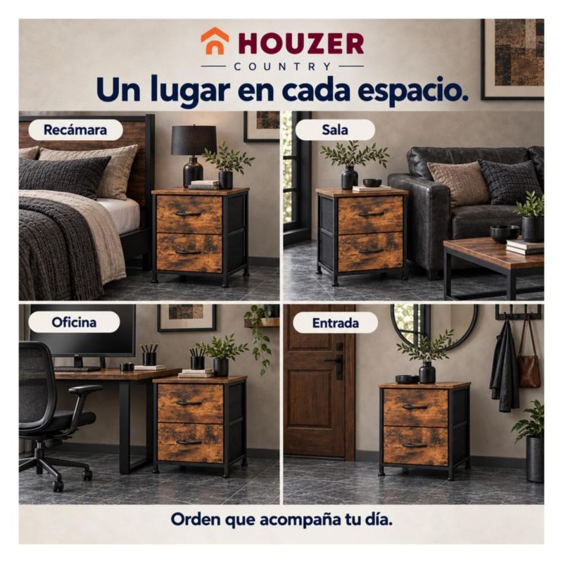 Set De 2 Buros Mesas De Noche 4 Cajones Organizador Acero Café