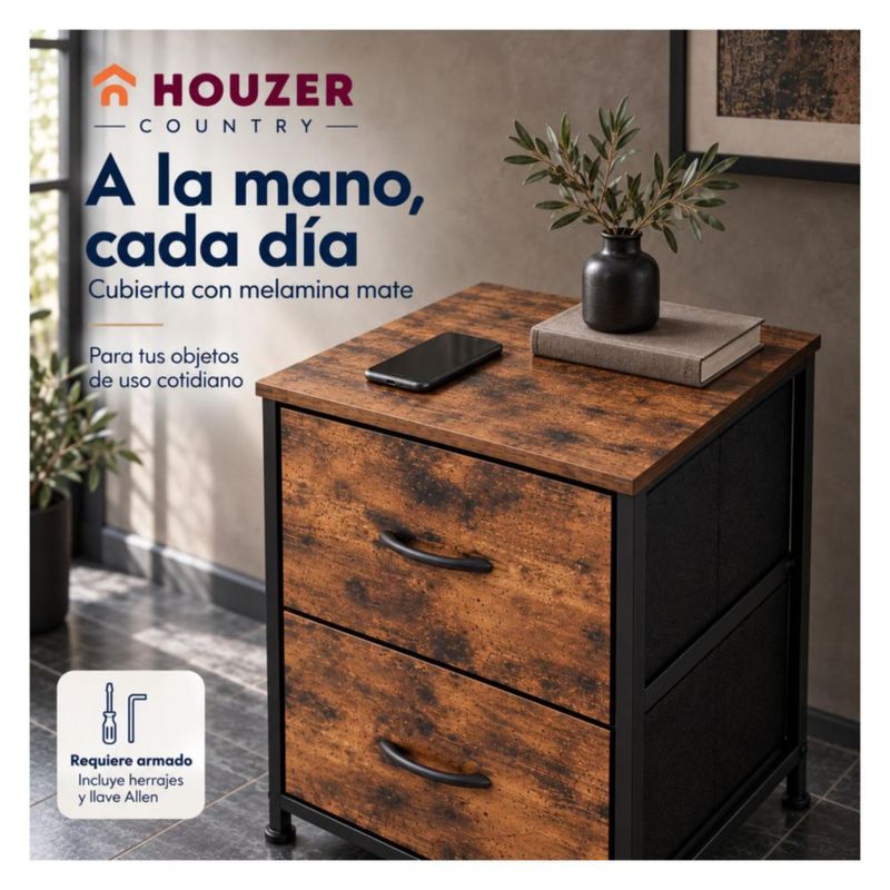 Set De 2 Buros Mesas De Noche 4 Cajones Organizador Acero Café