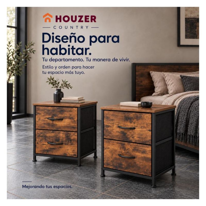 Set De 2 Buros Mesas De Noche 4 Cajones Organizador Acero Café