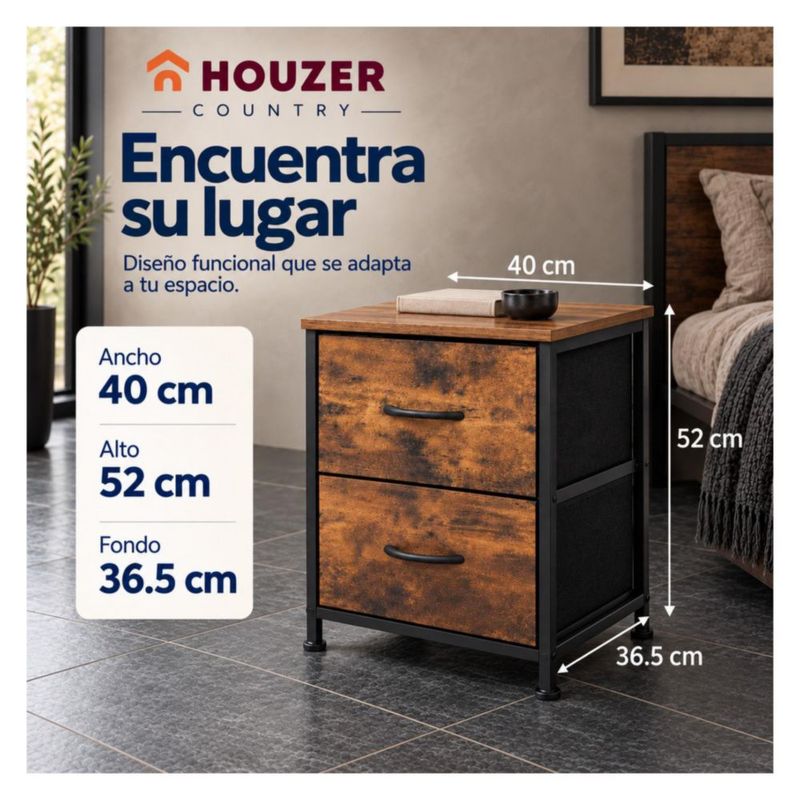 Set De 2 Buros Mesas De Noche 4 Cajones Organizador Acero Café