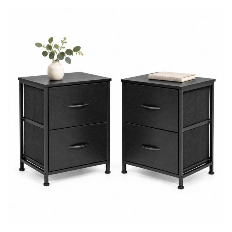 Set De 2 Buros Mesas De Noche 4 Cajones Organizador Acero Negro