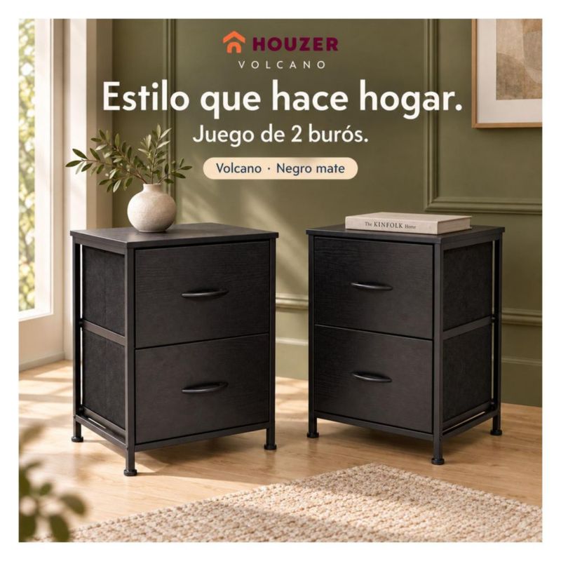 Set De 2 Buros Mesas De Noche 4 Cajones Organizador Acero Negro
