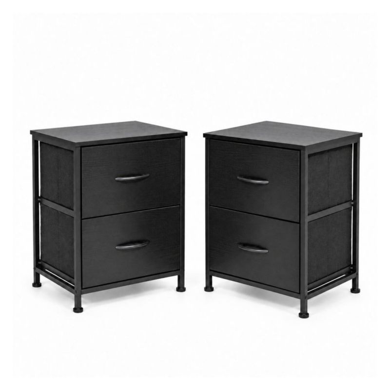 Set De 2 Buros Mesas De Noche 4 Cajones Organizador Acero Negro