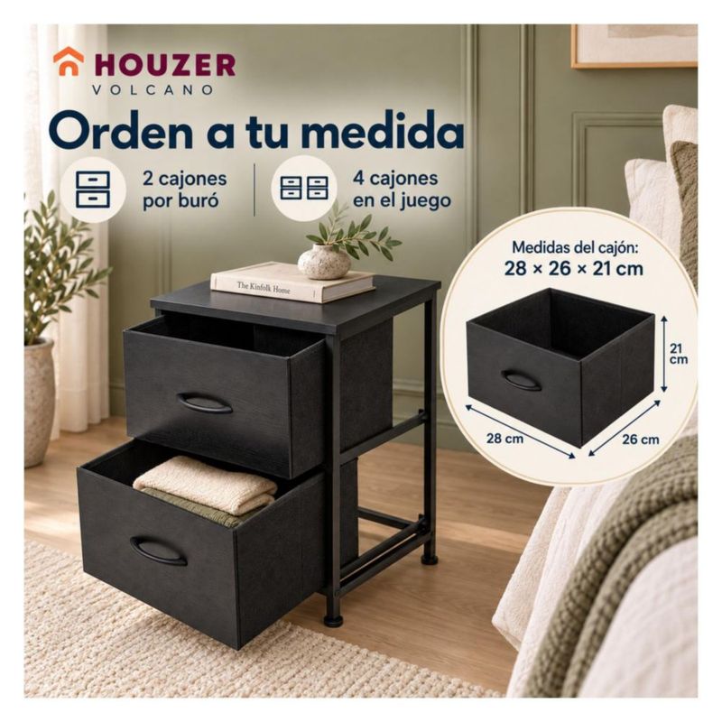 Set De 2 Buros Mesas De Noche 4 Cajones Organizador Acero Negro
