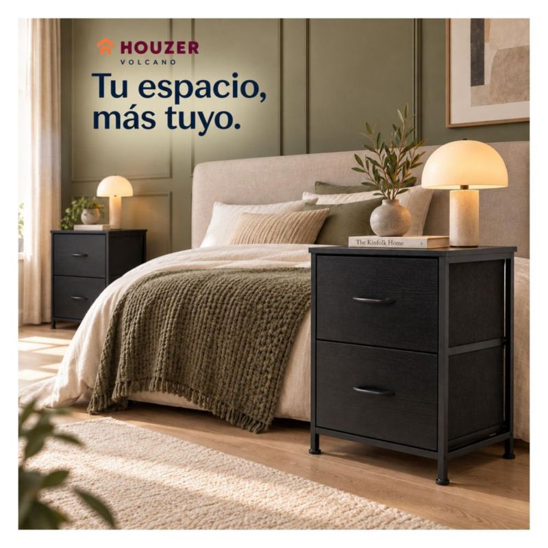 Set De 2 Buros Mesas De Noche 4 Cajones Organizador Acero Negro