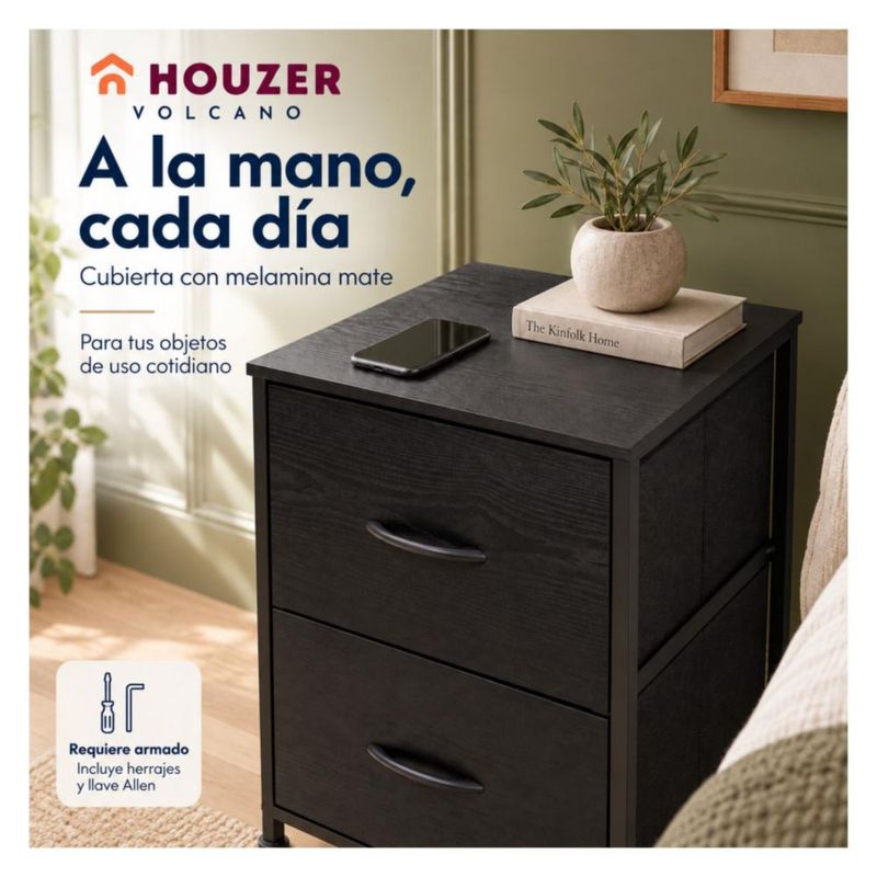 Set De 2 Buros Mesas De Noche 4 Cajones Organizador Acero Negro