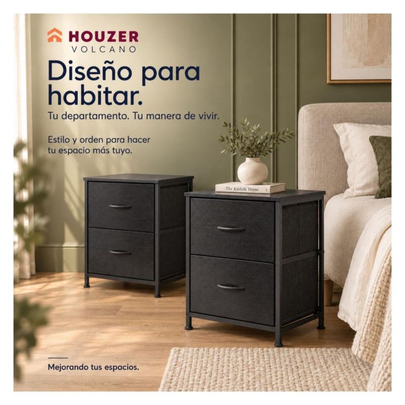 Set De 2 Buros Mesas De Noche 4 Cajones Organizador Acero Negro