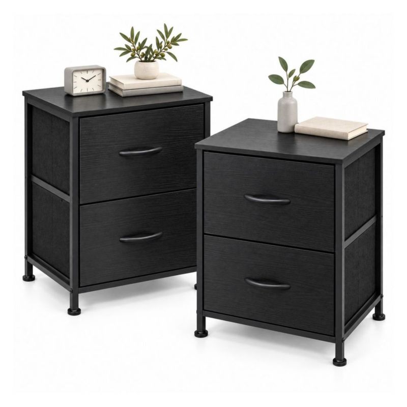 Set De 2 Buros Mesas De Noche 4 Cajones Organizador Acero Negro