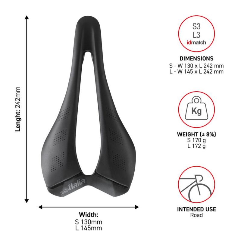 Silla de bicicleta Selle Italia 130x242 mm negra con tija de acero hueco