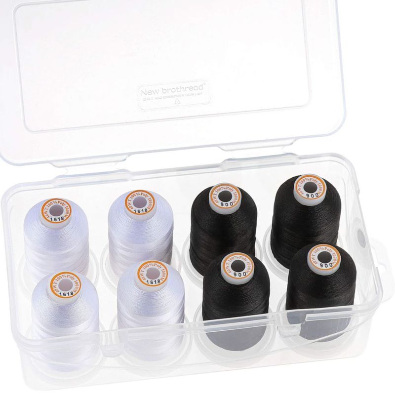 HILO New brothread 8 carretes 1100 yd blanco y negro