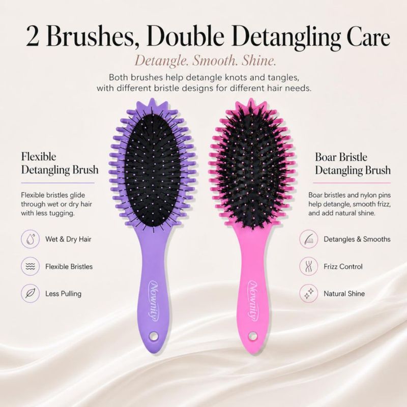 Set de Cepillos para el Cabello Nownity 2 Unidades Rosa y Morado