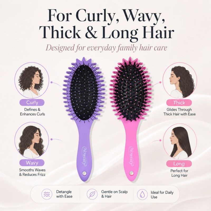 Set de Cepillos para el Cabello Nownity 2 Unidades Rosa y Morado