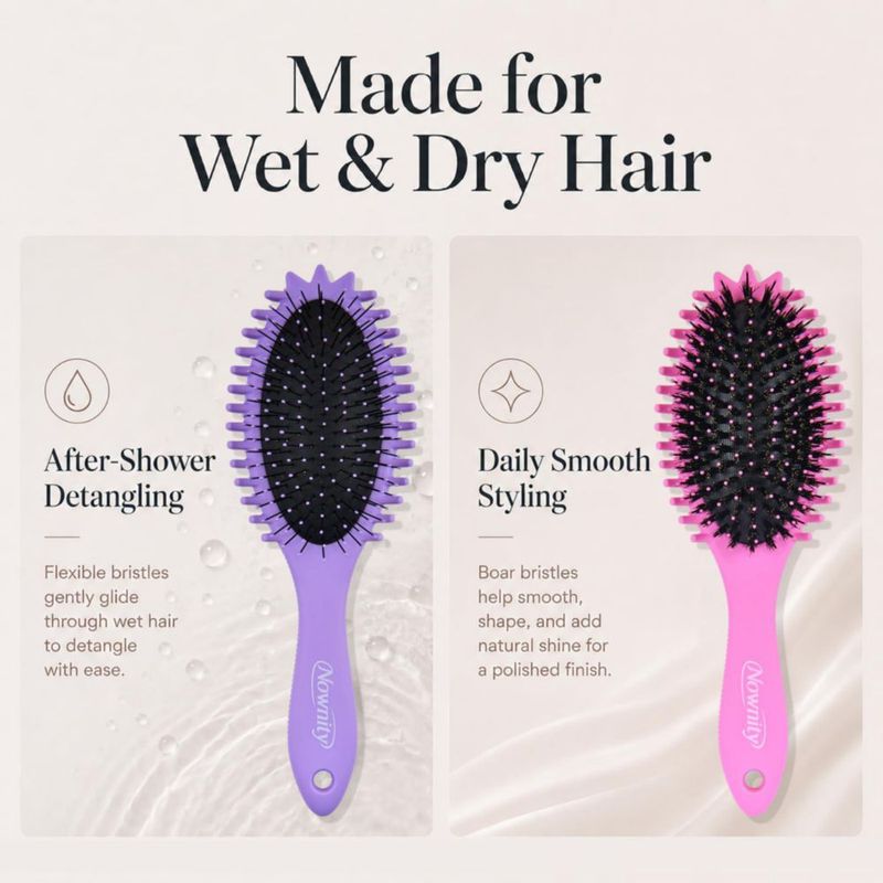 Set de Cepillos para el Cabello Nownity 2 Unidades Rosa y Morado