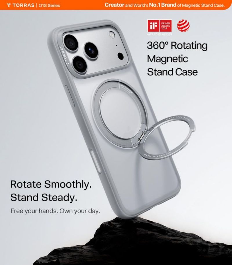 Funda TORRAS iPhone 18 Pro Plata con Soporte Magnético Giratorio 360°