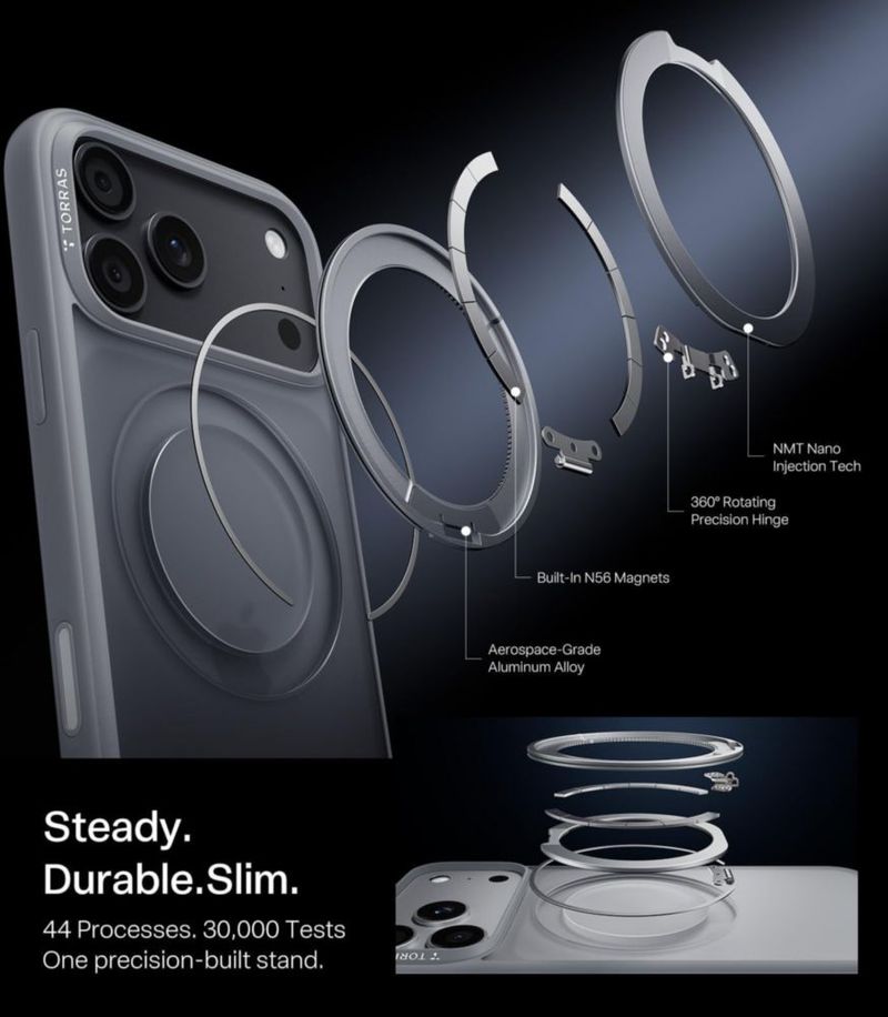Funda TORRAS iPhone 18 Pro Plata con Soporte Magnético Giratorio 360°