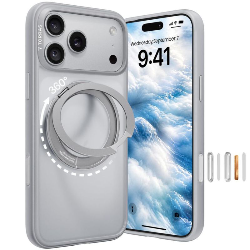 Funda TORRAS iPhone 18 Pro Plata con Soporte Magnético Giratorio 360°