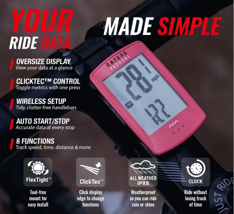 Ciclocomputador CATEYE Padrone inalámbrico rosa