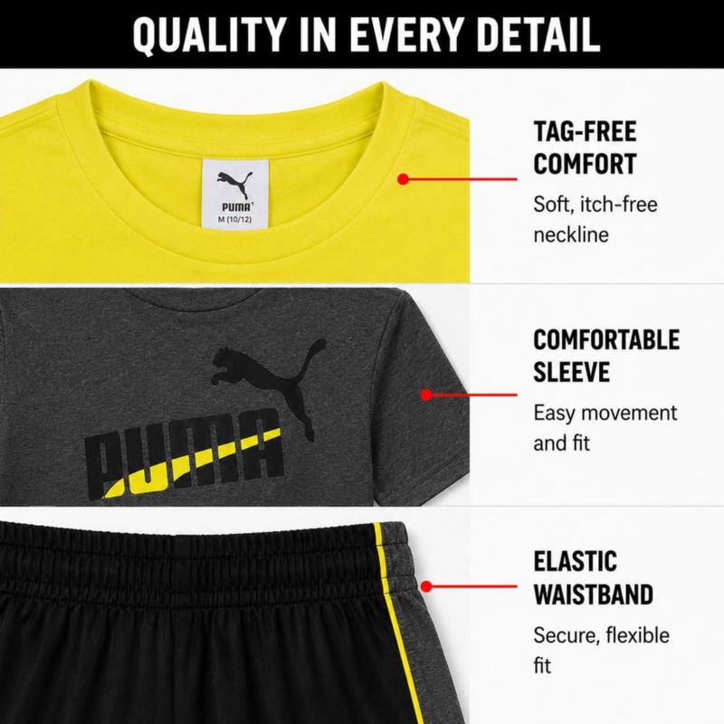 Conjunto PUMA para niños de 3 piezas: camiseta top sin mangas y short (talla 4‑16)