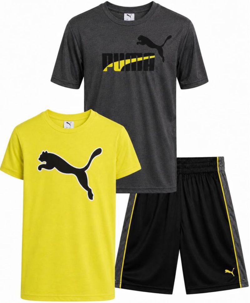 Conjunto PUMA para niños de 3 piezas: camiseta top sin mangas y short (talla 4‑16)
