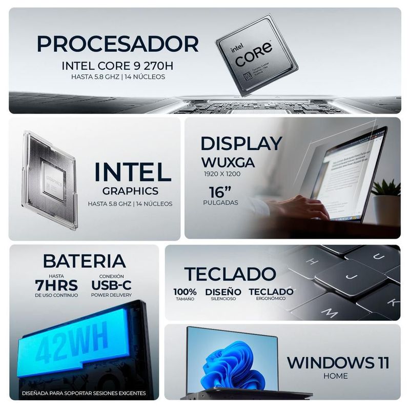 Laptop asus vivobook 16 core 9 270h 8gb 512gb pantalla 16"