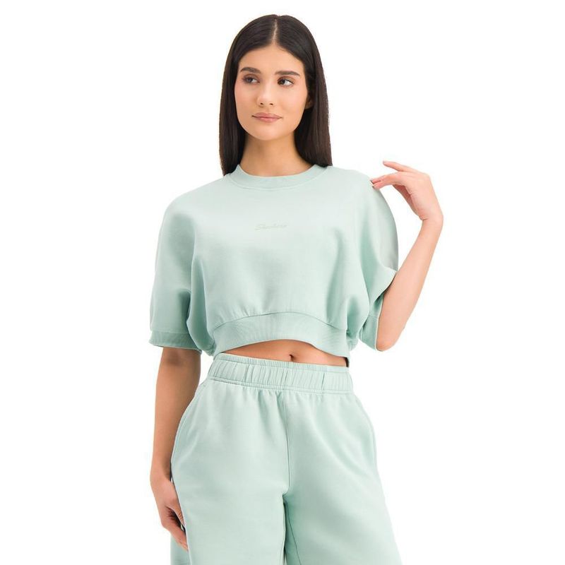 Playera skechers crop oversize verde para mujer awx075ltgr