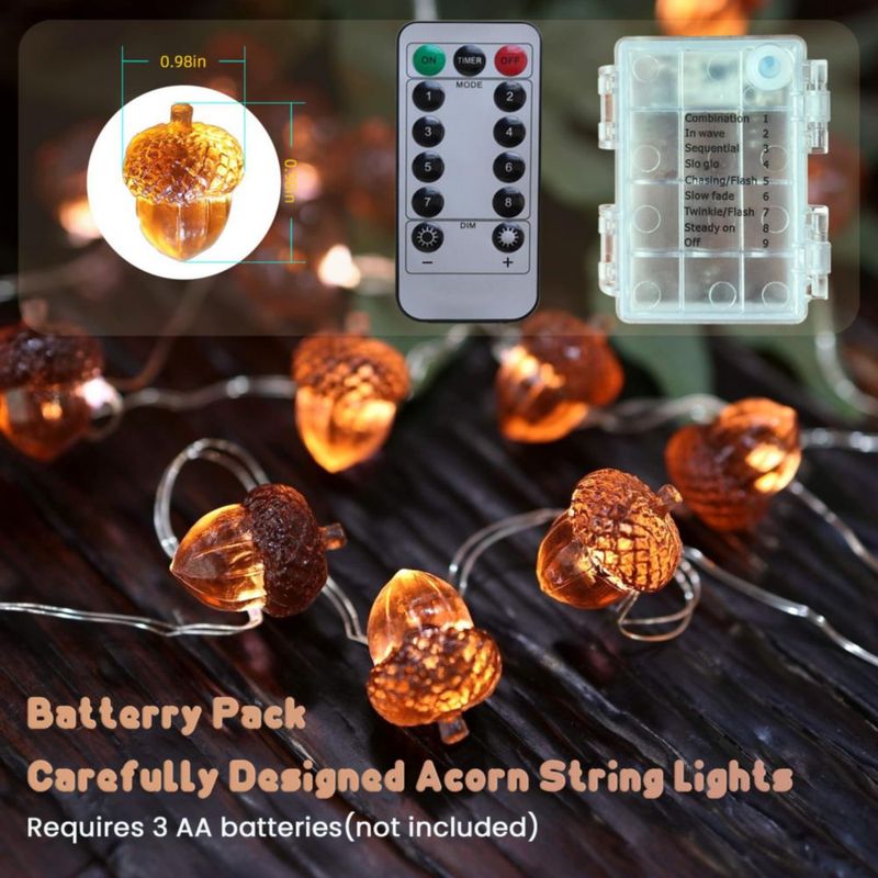 Luces de cadena Belniak 3 m 30 LED en forma de bellota con batería