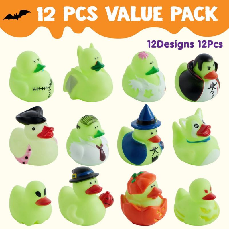 Juguete de Baño JOYIN 12 Piezas Patitos de Halloween que Brillan en la Oscuridad